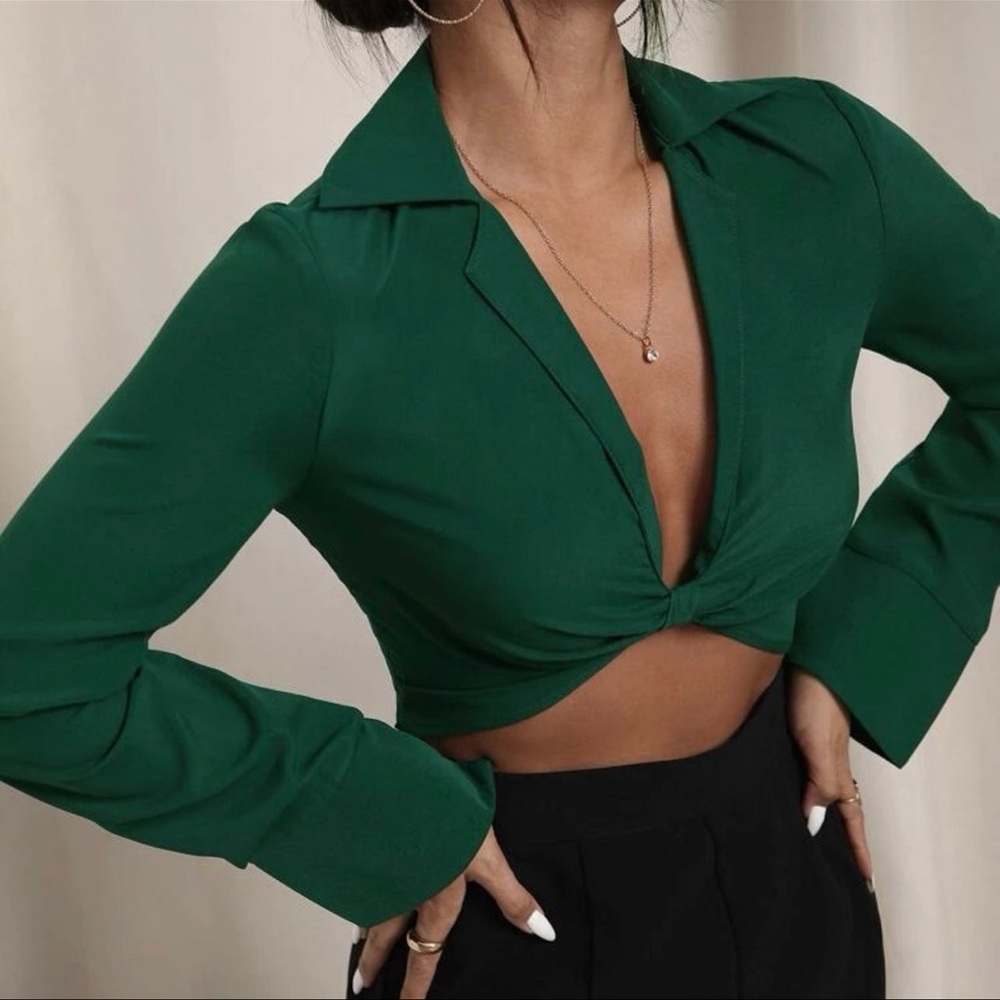 Green knot crop top